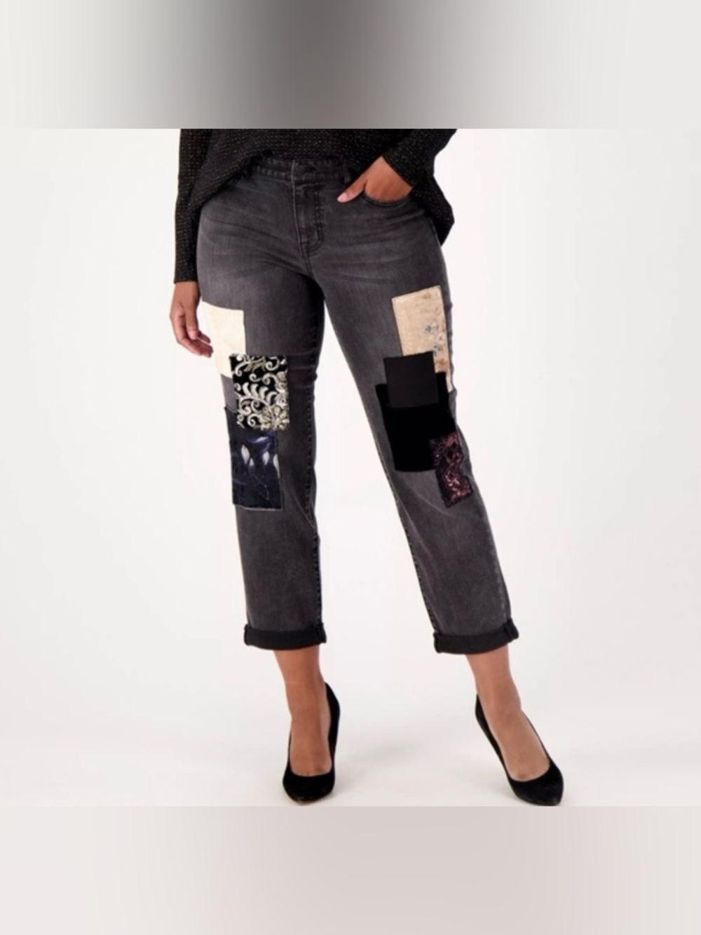 New LOGO by Lori Goldstein special Edition Patchwork Boyfriend Jeans